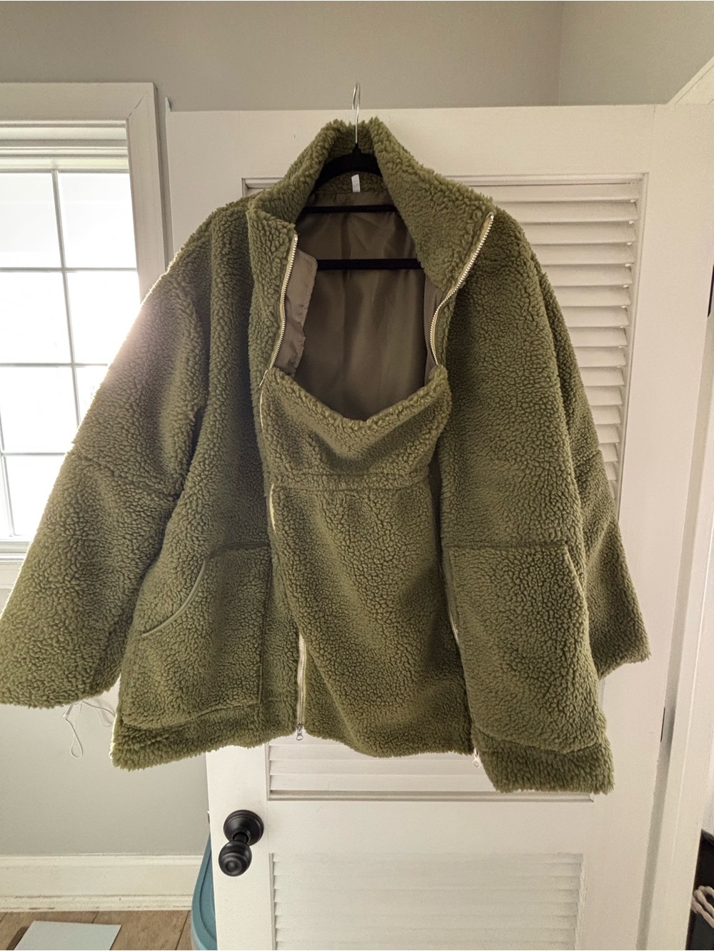 Baby Wearing Olive Green Sherpa Zip-Up Jacket
